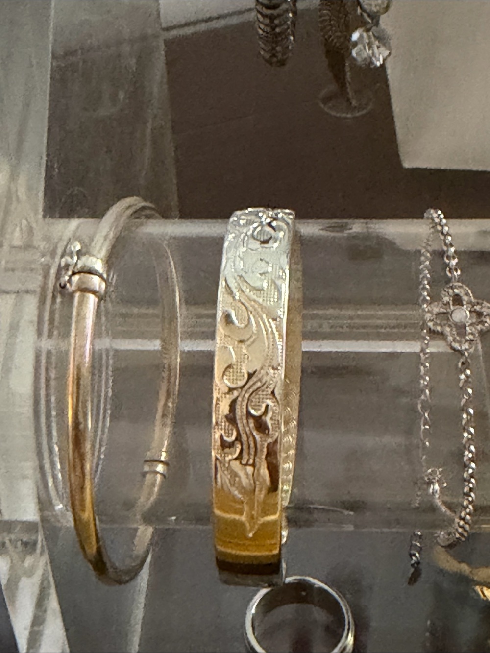 Elegant Silver-Tone Engraved Bangle Bracelet - Women
